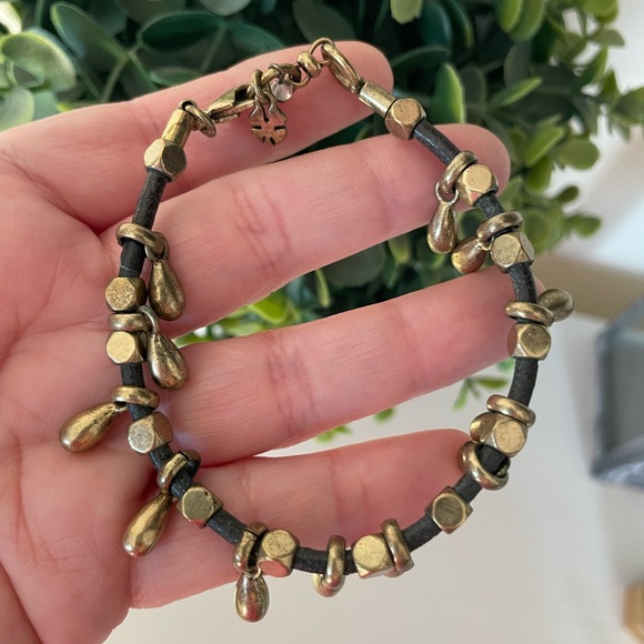 LUCKY BRAND BROWN LEATHER BEADED BRACELET BRASS LOBSTER CLASP 8” - Picture 4 of 4